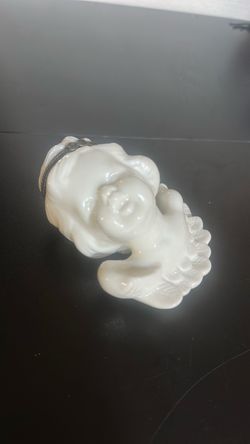 White Porcelain Trinket Box with Metal Hinge