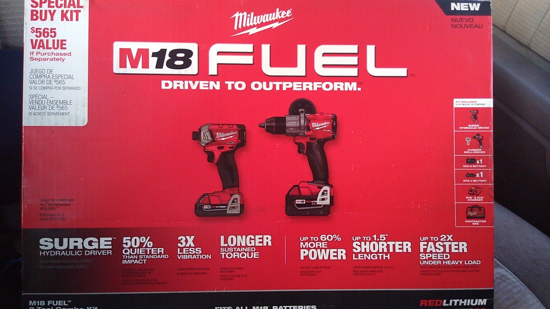 M18 fuel 2tool combo. Surge hydrolic driver and hammer drill/ driver. 5.0and 2.0 battery