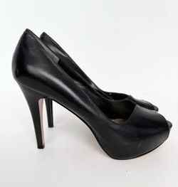 Women's Size 6.5 Black Nine West Peep-Toe Leather High Heel Stiletto Pumps