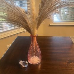 5 Inch Pink Vase With Pompas 
