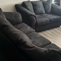 TWO SUEDE SOFAS