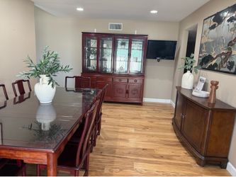 Luxury Asian Style Dining Room Set – 8 Chairs, China Cabinet & Buffet” * “High-End Cherry Wood Asian Dining Set w/ Lighted
