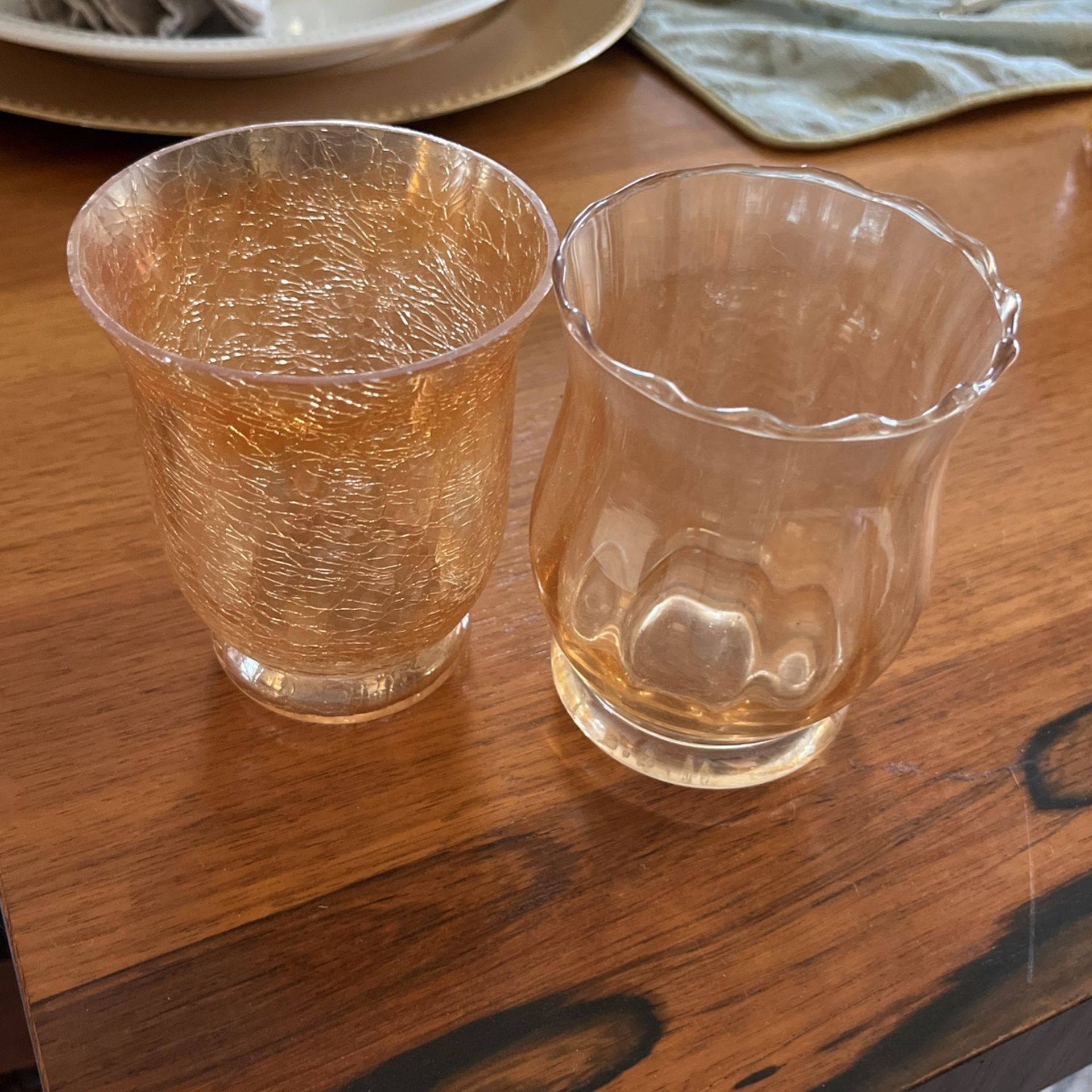 Two Glass Gold Tea Light Candle Holders