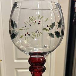Set Of 2 Glass Christmas Candle Holders In Box 