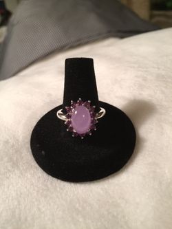Jade & Amethyst Ring Set in Sterling Silver Sz: 9