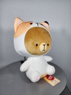 14" Milk Mocha Bear In White Calico Cat Costume Plush