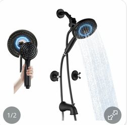 2 Handle Shower Faucet Set, Matte Black Dual Shower Head 2 Knod Tub Shower Faucet Sets With Handheld 2-In-1 Dual Shower Bathtub Shower Faucets Combo