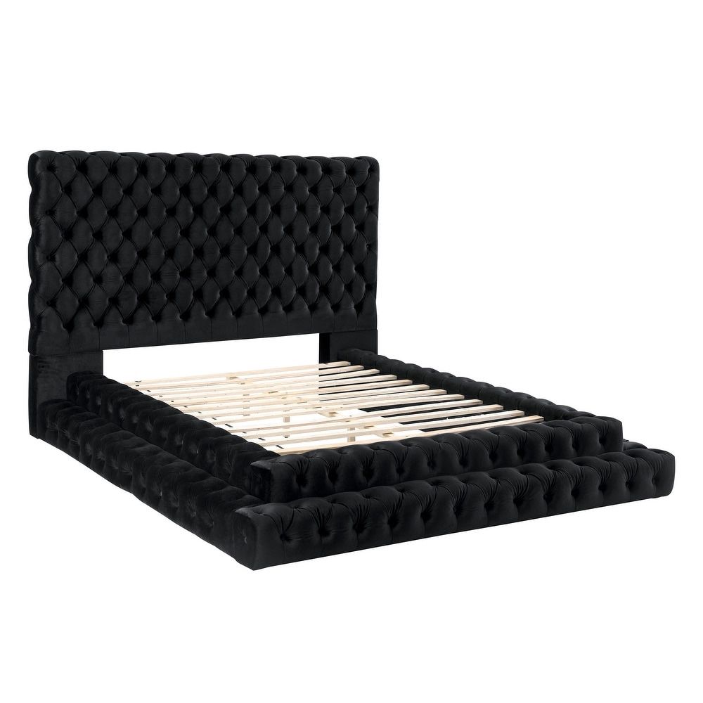 Black Velvet Pedestal Bed Frame Button Tufted Brand New In Box Firm Price Queen $620 EKing $680