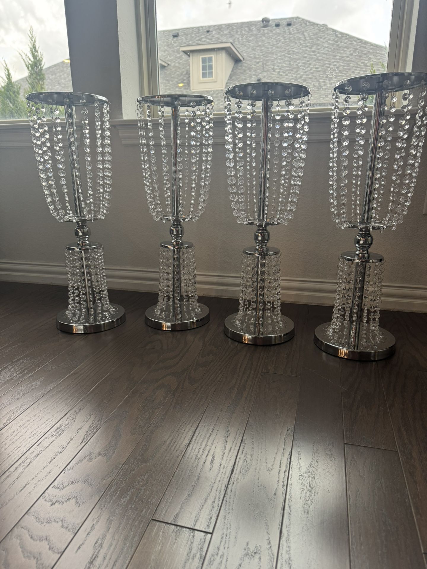 4 pc Wedding Centerpiece Set - Silver Crystal