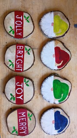 Painted Wood Slice Ornaments Sets
