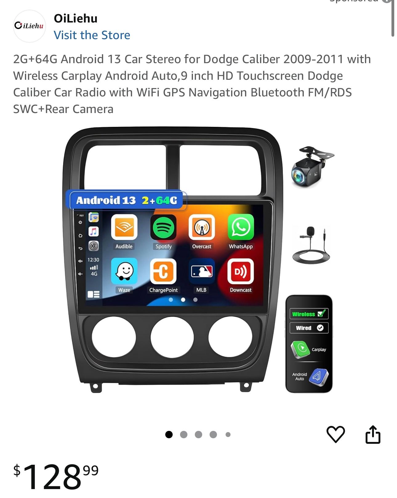 2G+64G Android 13 Car Stereo for Dodge Caliber 2009-2011 with Wireless Carplay