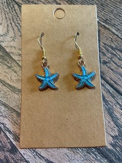 Blue & Gold Tone Starfish Earrings