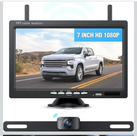 eRapta 7 Inch Wireless Backup Camera for Truck: Front/Rear View Camera, 2 Channels/HD1080P/Night Vision/IP69K/DIY Grid Lines for Car RVs Trucks Tracto