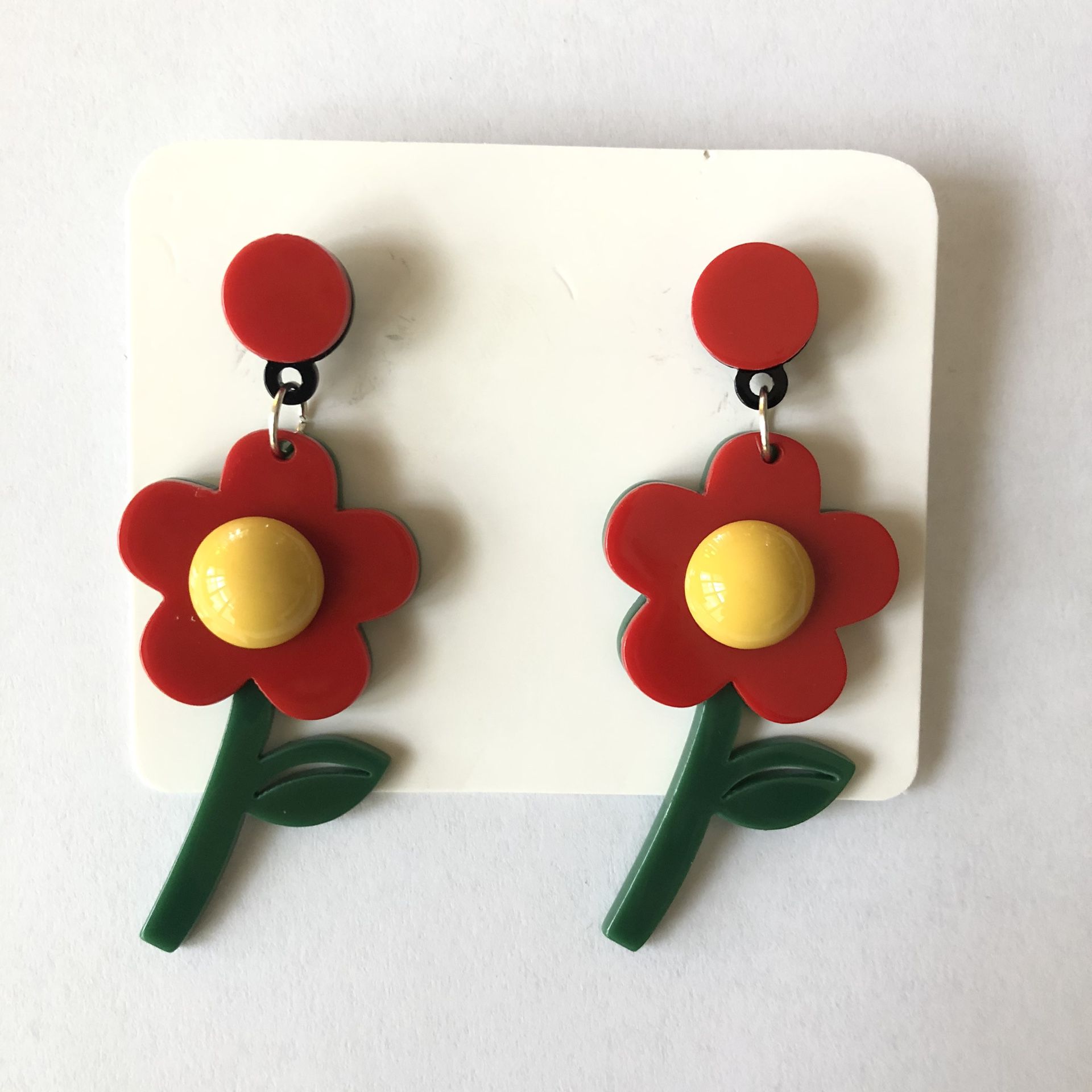🌻 Cute 60’s 70’s daisy flower orange, yellow and green earrings - new