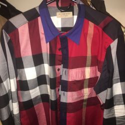Burberry Button Up Medium Plaid Red/black/blue