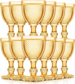 12 Pack Amber Glass Goblets Set 10 oz High Clear Wine Vintage Water Goblets