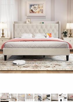 King bed frame (velvet, high quality, like new)
