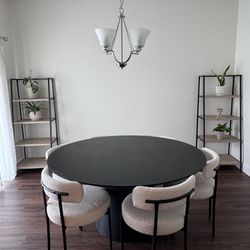 59” Black Round Dining Table And Chairs 