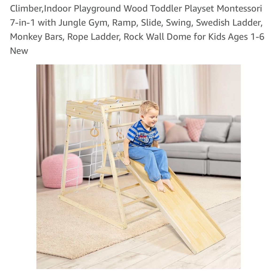 Indoor Playground Wood Toddler Playset Montessori 7-in-1
