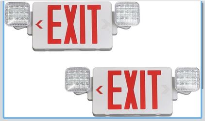 Red Exit Sign With Emergency Lights, LED Light With Battery Backup, UL Listed, AC 120/277V, Commercial Combo for Business - 2 Pack