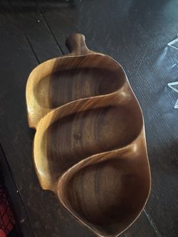 Vintage Wood Leaf Serving Dish Made