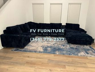 Brand New! Oversized Corduroy Sectional! Bluetooth Speaker & Cupholder! Finance Available!