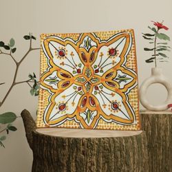 MOROCCAN Bread Plate Handmade Pottery Hand Painted Orange Square Salad Appetizer