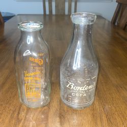Antique Borden’s Delivery Cream and Harpain's Dairy Farm One Quart Glass Bottles