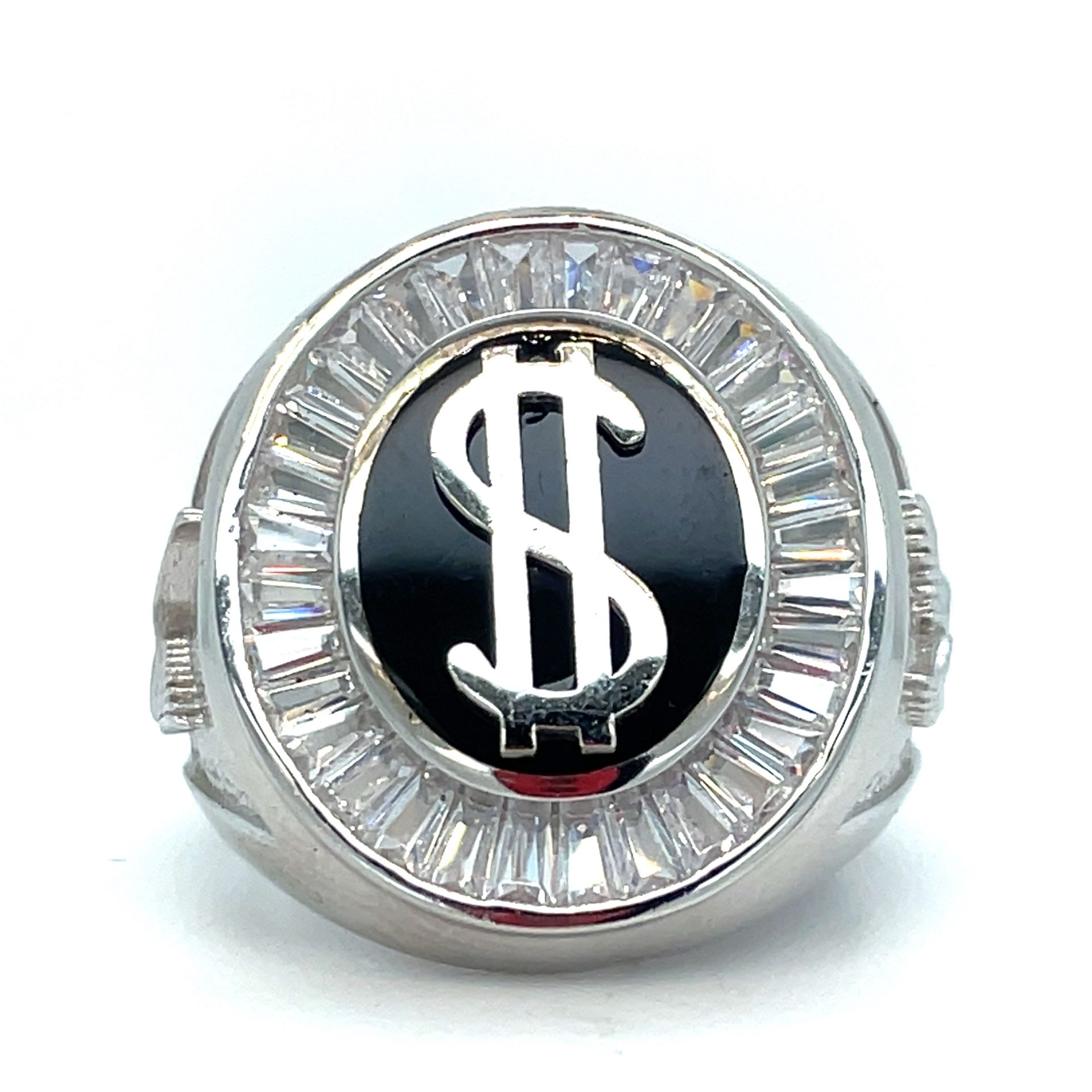 925 Sterling Silver CZ Black Dollar Sign Ring 12.60g Size 10 199399/5