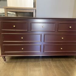 😀Chest of Drawers 7 Drawer Chest Dresser Wood Dresser with Wood Legs, for Bedroom Closet (55.2”W x 15.7”D x 29.6”H) red brown