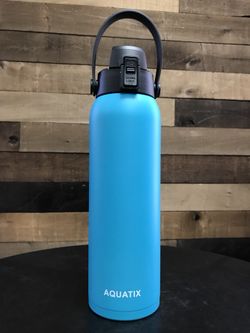 New Aquatix Double Wall Insulated Bottle Turquoise 32 ounce Keeps your water cold 24 hours hot 6 hours