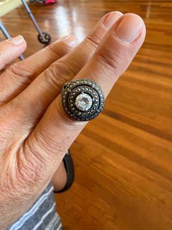 Silver Marcasite Cocktail Ring with Center Stone