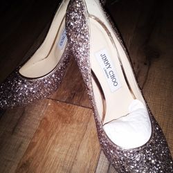 JIMMY CHOO Champagne Glitter stiletto Size 8.5 US