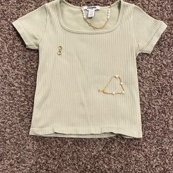 Light Green Square Neck, Ribbed Tee