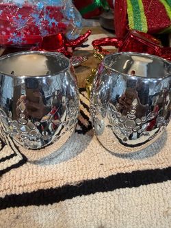 Silver Mercury Glass Votive Candle Holders Set of 2