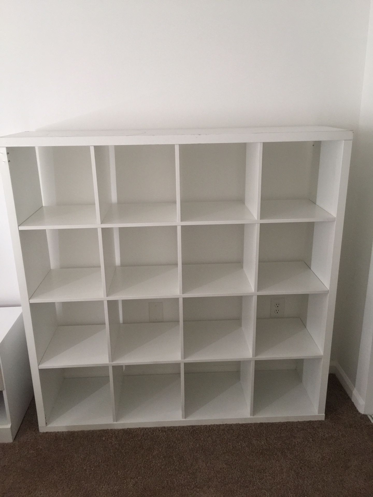 White Ikea cube shelves 4x4