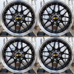 18 INCH STAGGERED SET BBS RS2 STYLE WHEELS RIMS 18X9 +30 / 18X10 +30 (5X120 / 5X114.3) CB: 73.1