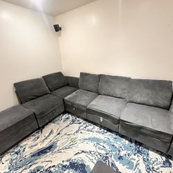 Large Charcoal Grey Modular Sectional with 5 Storage Cubbies