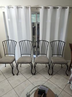 Set of 4 Wrought Iron Dining Chairs with  Fabric Cushion Seats $15.- Rach