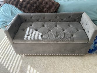 Gray Velvet Seated Storage Ottoman