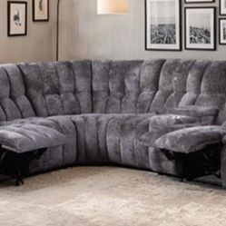 Brand New Grey Super Plush Power Reclining Sectional Sofa 