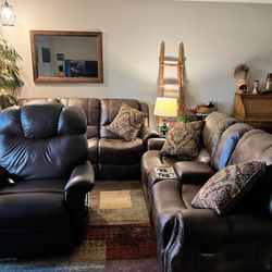 Bronson Sofa And Loveseat With Recliners On The And Of Each Piece 