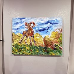 Large 30x40 Colorful Ram Painting • Southwestern Desert Wall Art