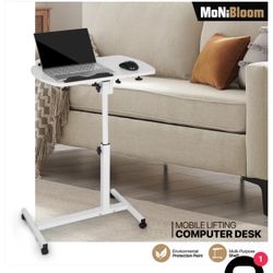 MoNiBloom Mobile Laptop Desk 75° Tiltable Height Adjustable Rolling Laptop Sofa Bed Side Table Couch Computer Desk Stand with Wheels for Home (X094)