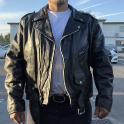 Vintage First Leather Motorcycle Jacket Rebel Ramones Rockabilly Punk Rock Greaser Size 48 Heavy