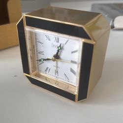 Vintage Linden Quartz Desk Clock Gold Black Art Deco Style Roman Numerals Tested