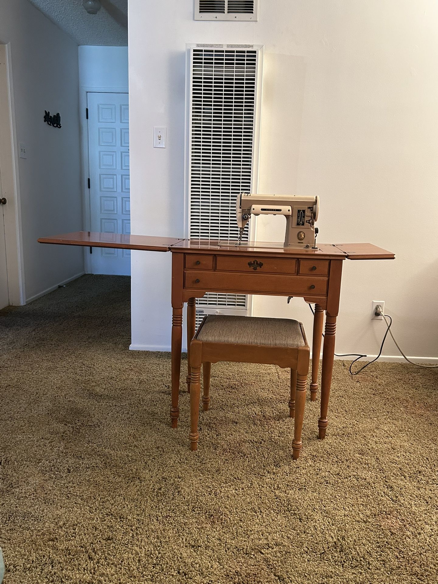Sewing Machine, Cabinet and Bench