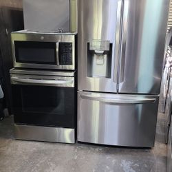 Refrigerator Lg 2024, Stove Electric And Microwave In Stainless Steel Combo Delevery 