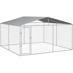 New in box 13' x 13' x 7.5' Large Dog Kennel Outside, Heavy Duty Dog Cage with Waterproof Cover, Outdoor Fence Dog Run with Galvanized Chain Link, Sec