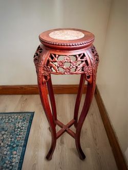 Chinese Carved Rosewood And Marble Inset Tabourette